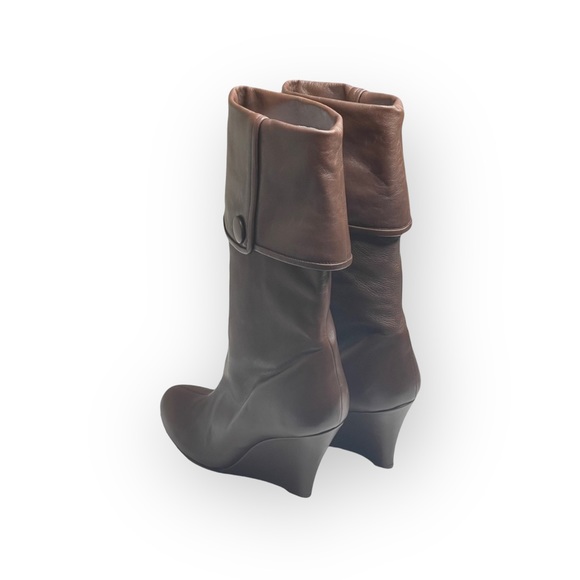 Luxe: new Goldenbleu ♔ Carly Fold Over Wedge Heel Tall Leather Boots ♔ Taupe ♔ - Picture 4 of 16